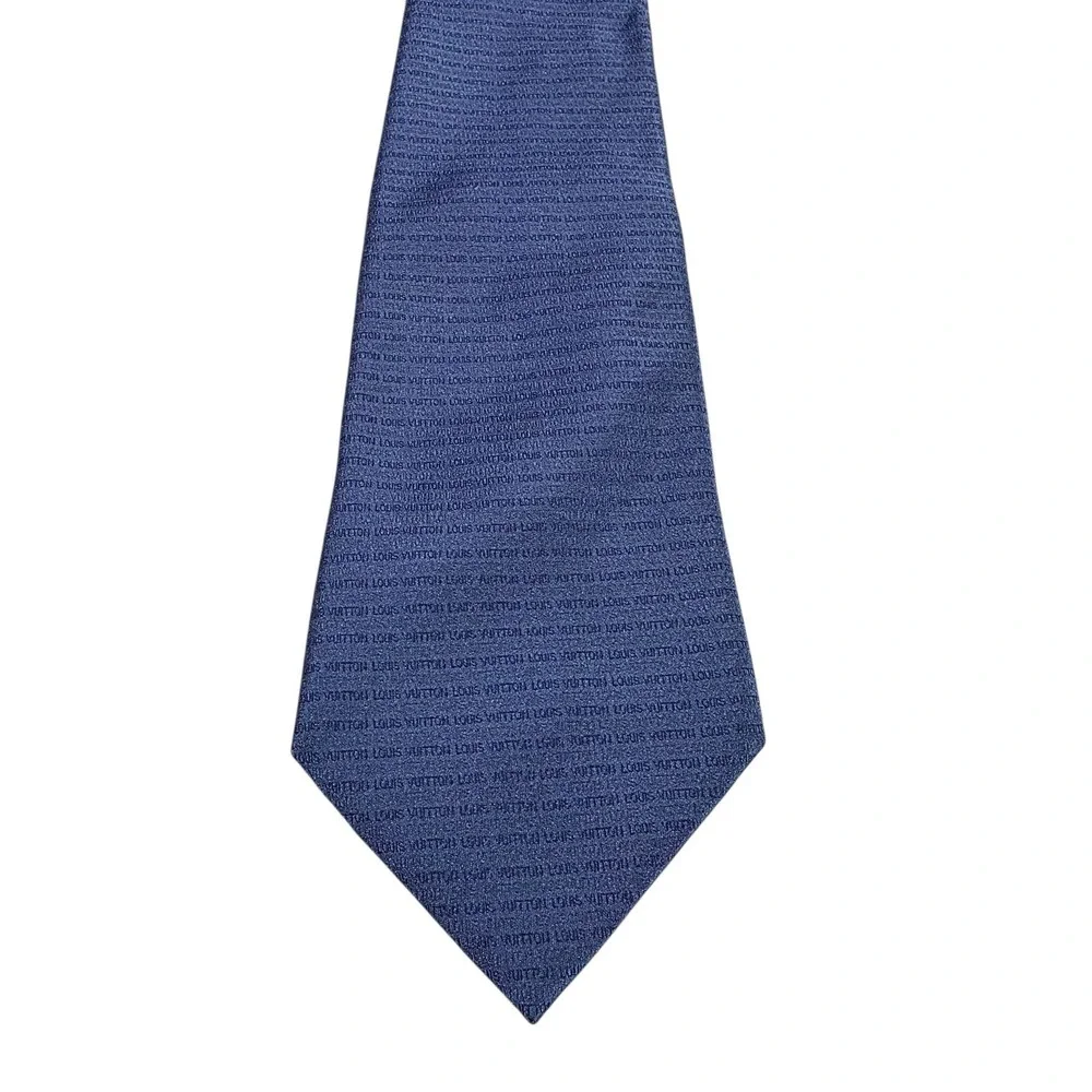 LOUIS‎ VUITTON Blue Silk Monogram Logo Mens Tie Luxury Designer Business Suit